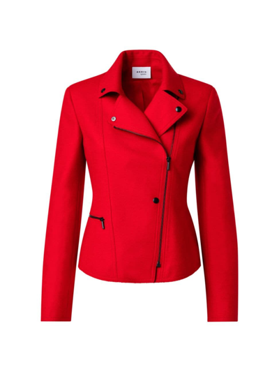 Akris Punto Wool-blend Asymmetric Zip Biker Jacket In Crimson