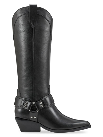 Marc Fisher Ltd Women's Rally Leather Strap-and-grommet Western Boots In Black