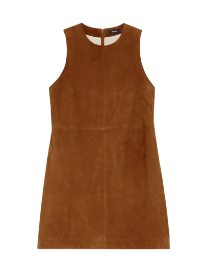 Theory Women's Suede A-line Shift Dress In Brown
