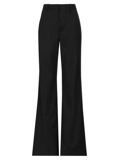 Alice And Olivia Oliver High Rise Flare Pinstripe Pants In Black Pinstripe