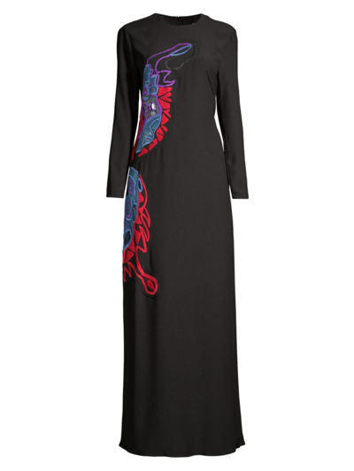 Stella Jean Women's Butterfly-embroidered Maxi Dress In Black