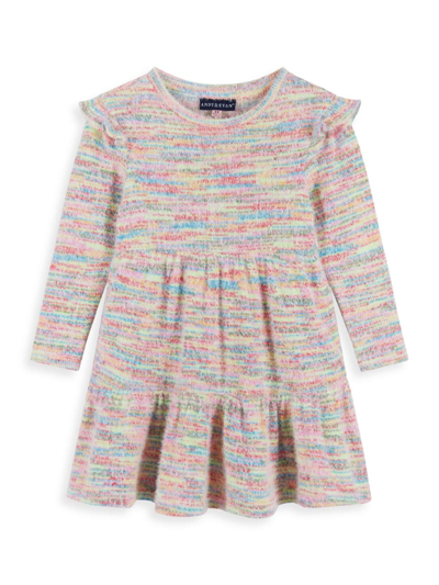 Andy & Evan Girl's Multicolor Knit Ruffle Trim Dress In Neutral