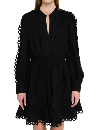 Endless Rose Women's Lace Trim Mini Dress In Black