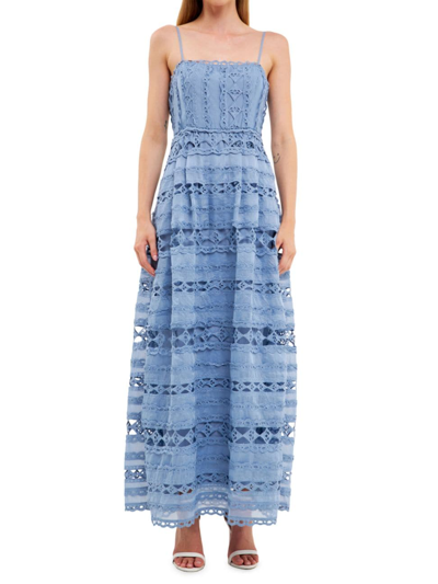 Endless Rose Women's Combination Lace Spaghetti Strap Maxi Dress In Dusty Blue