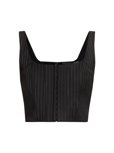 Alice And Olivia Breslin Corset Top In Black Pinstripe