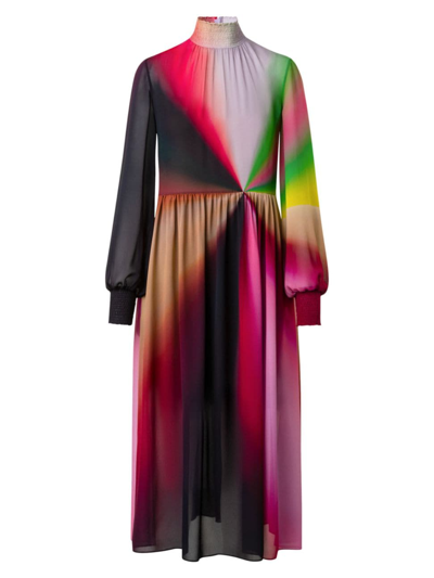 Akris Punto Mock-neck Printed Georgette Blouson-sleeve Midi Dress In Multicolor