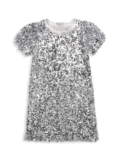 Mia Kids' Girl's Sequinned Short-sleeve Midi-dress In Silver