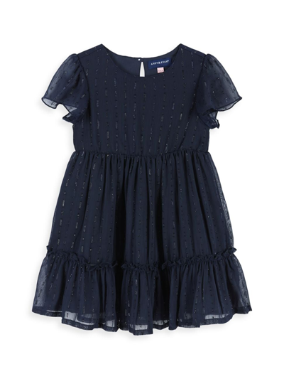 Andy & Evan Little Girl's Holiday Short-sleeve Dress In Navy