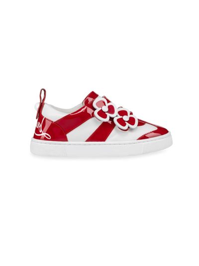 Christian Louboutin Pensamoi Leather Floral Sneakers In White Red