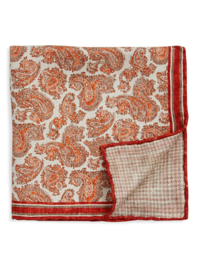 Brunello Cucinelli Men's Silk Paisley Pocket Square In Orange Brown