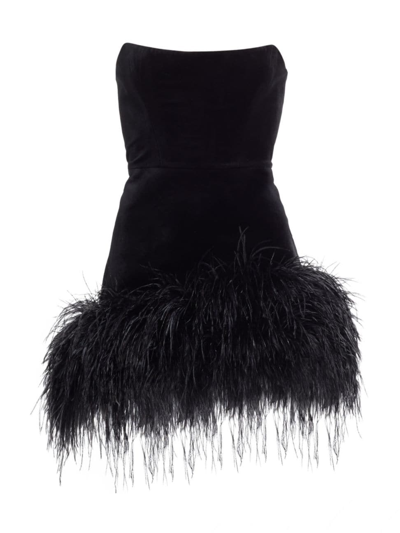 Bronx And Banco Women's Fiora Feather-embellished Velvet Minidress In Black