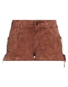 Salvatore Santoro Woman Shorts & Bermuda Shorts Tan Size 6 Ovine Leather In Brown