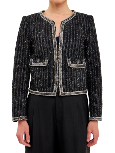 Endless Rose Tweed Trim Detail Jacket Dress In Black