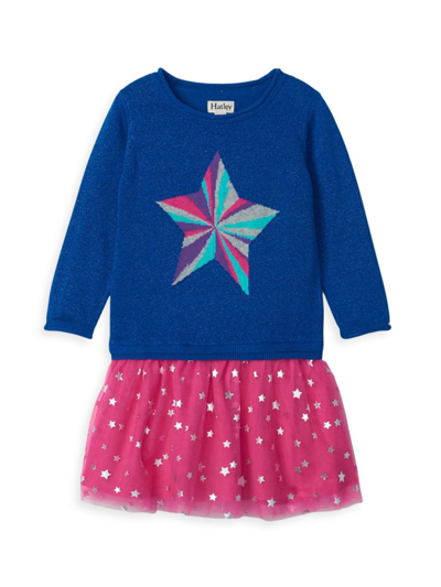 Hatley Little Girl's & Girl's Star Power Tulle Drop-waist Dress In Blue Quartz