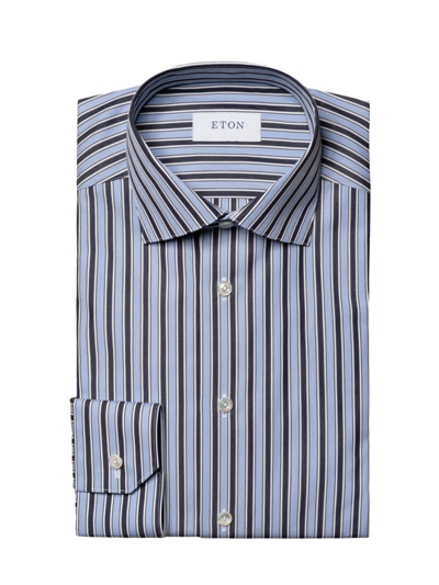 Eton Men's Contemporary-fit Striped Poplin Shirt In Blue