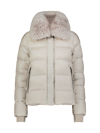 Dawn Levy Vera Shearling Trim Down Coat In Ice Beige