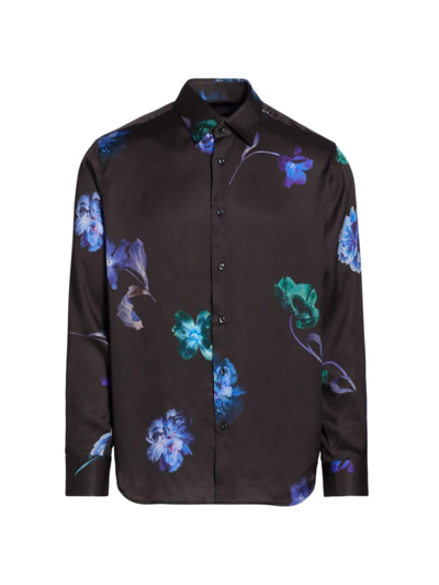 Saks Fifth Avenue Men's Collection Floral Button-front Shirt In Surf The Web Combo