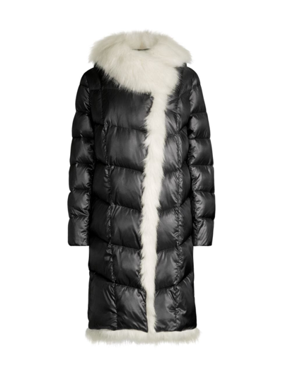 Donna Karan Women's Faux-fur-trimmed Sleeping Bag Coat In Black