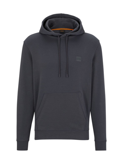 Hugo Boss French-terry-cotton Hooded Sweatshirt With Logo Patch In Dark Grey