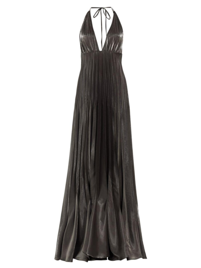 Frederick Anderson Women's Satin Pleated Halter Gown In Silver