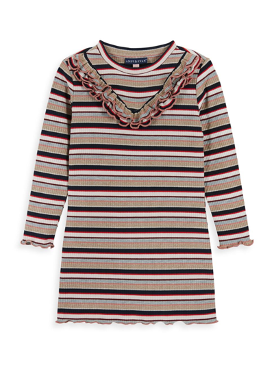 Andy & Evan Little Girl's Striped Rib-knit Dress In Neutral
