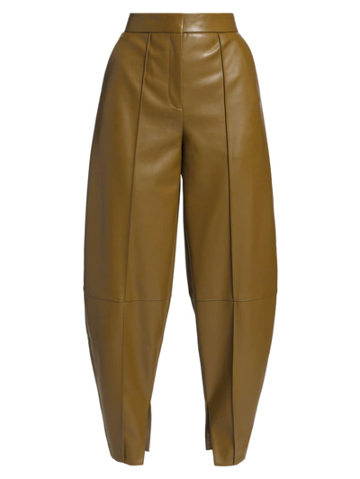 Ronny Kobo Illio High-rise Faux-leather Trousers In Moss