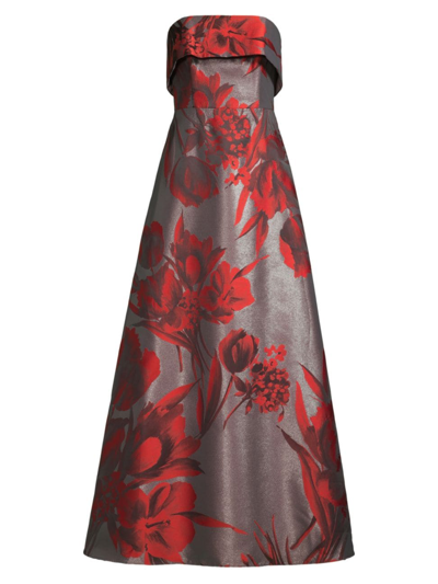 Aidan Mattox Women's Strapless Floral Jacquard Gown In Rust Multi