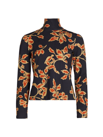 Tanya Taylor Maura Long-sleeve Floral Turtleneck Top In Dark Navy Multi