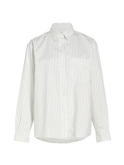 Anine Bing Braxton Shirt In Ivory Blue Monogram Stripe