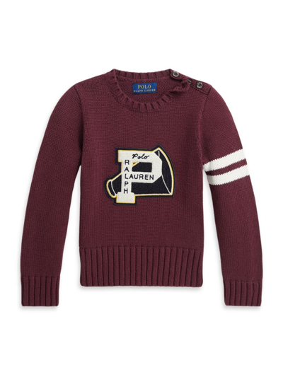 Polo Ralph Lauren Kids' Letterman-patch Cotton Sweater In Harvard Wine W/ Cricket C