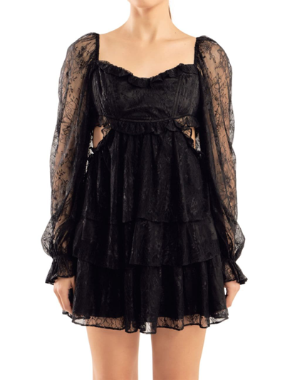 Endless Rose Premium Lace Mini Dress In Black