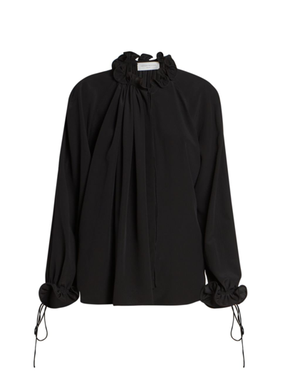 Victoria Beckham Ruffled Silk Crepe De Chine Blouse In Black