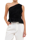 Endless Rose One-shoulder Textured Tulle Top In Black