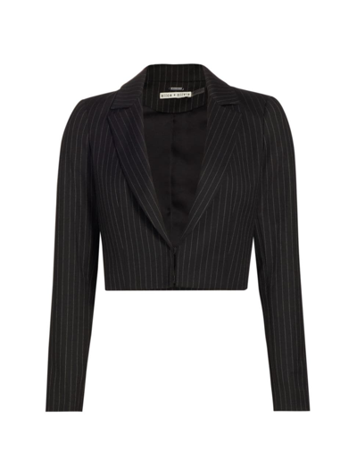 Alice And Olivia Mya Cropped Pinstripe Blazer In Black Pinstripe