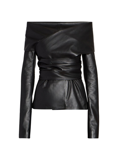 Altuzarra Corinth Off-the-shoulder Leather Wrap Jacket In Black