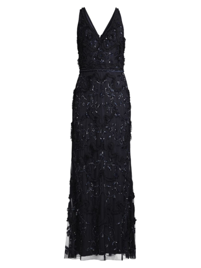 AIDAN MATTOX WOMEN'S BEADED V-NECK GOWN