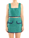 Endless Rose Premium Fringe Tweed Crop Tank In Green Navy