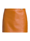 Versace Art Denver Plonge Leather Mini Skirt In Brown