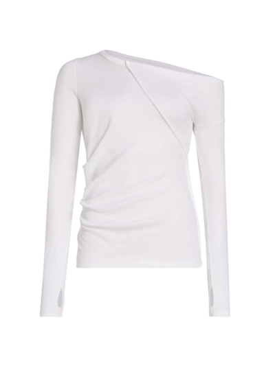 Helmut Lang Seamed Off The Shoulder Cotton Top In White