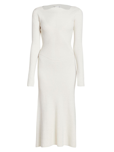 Victoria Beckham White Stretch Wool Knit Midi Dress