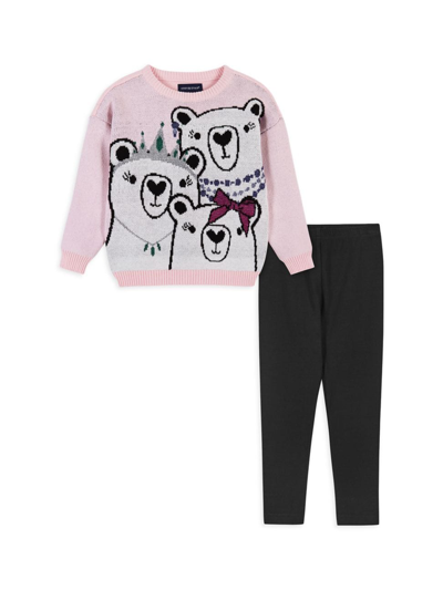 Andy & Evan Little Girl's Bear Sweater & Pants Set In Pink