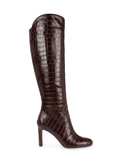 Sam Edelman Women's Shauna 90mm Crocodile-embossed Faux Leather Knee-high Boots In Port Wine