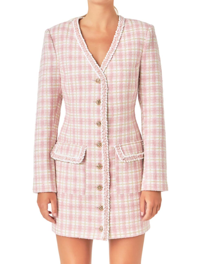 Endless Rose Plaid Mod Mini Dress In Pink Multi