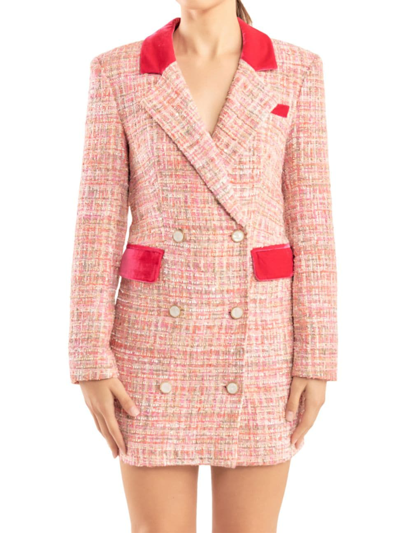 Endless Rose Premium Tweed Long Sleeve Blazer Minidress In Pink