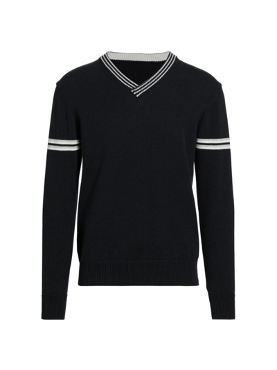 Saks Fifth Avenue Men's Slim-fit Varsity V-neck Sweater In Navy Blazer