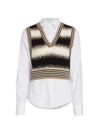 Veronica Beard Spear Mixed-media Button-front Vest Top In Black Multi
