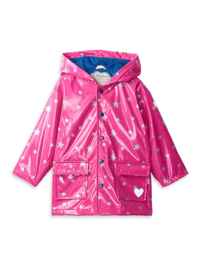 Hatley Kids' Girls Pink Glitter Stars Raincoat In Raspberry Rose