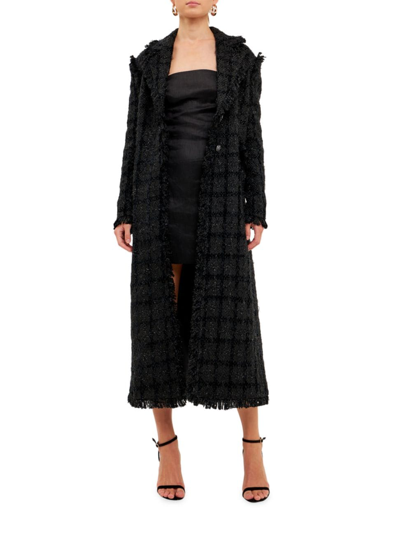 Endless Rose Premium Long Tweed Coat In Black