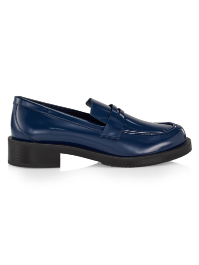 Stuart Weitzman Women's Palmer 40mm Brushed Leather Stacked Heel Loafers In Indigo