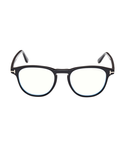 Tom Ford Men's 48mm Square Blue Block Glasses In Shiny Black Blue
